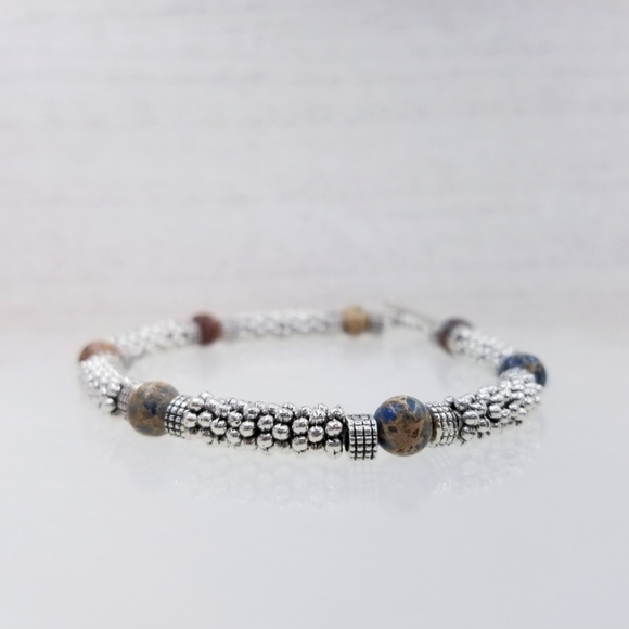 Blue Sea Sediment Jasper Beaded Toggle Bracelet - Picture 5 of 10